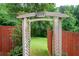 Fenced backyard with garden archway and lush greenery at 1140 Reading Nw Dr, Acworth, GA 30102