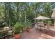 Charming deck with table and chairs, perfect for enjoying serene views of the surrounding greenery and mature trees at 260 Waverly Hall Dr, Roswell, GA 30075
