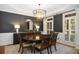 Formal dining room with dark walls, classic trim, white shutters, elegant lighting, and a wooden dining table set at 208 Grandmar, Canton, GA 30115