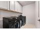 The laundry room shows modern front-load washer and dryer units with white cabinets above at 3012 Flat Shoals Rd, Conyers, GA 30094