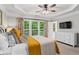 Comfortable bedroom with ceiling fan, dresser, and backyard view from the bright window at 2343 Limehurst Ne Dr, Atlanta, GA 30319