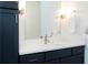Bathroom features a sleek vanity with modern fixtures, and ample storage in navy blue cabinets at 620 Glen Iris Dr # 223, Atlanta, GA 30308