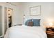 Bright bedroom with a white comforter, blue pillows, side tables, and closet; creating a calm and inviting atmosphere at 620 Glen Iris Dr # 223, Atlanta, GA 30308