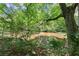 Scenic shot of a backyard pond surrounded by lush greenery and mature trees at 4665 Idlewood Dr, Cumming, GA 30040