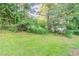 Home's lush backyard featuring mature trees and a partially wooded area at 6304 Kendra Ln, Lithonia, GA 30058