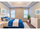Serene main bedroom boasts a tray ceiling, soft lighting, and ample space at 6304 Kendra Ln, Lithonia, GA 30058