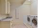 Bright laundry room with modern washer/dryer, cabinets, and marble countertop, blending function and style at 1640 Nottingham Ne Way, Atlanta, GA 30309