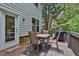 Exterior view of a wooden deck with outdoor furniture and lush greenery at 3461 Dianthus Ln, Lawrenceville, GA 30044