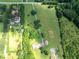 Expansive aerial view of lush property with a home, farmland, and mature trees at 1502 Campground Rd, Mcdonough, GA 30252