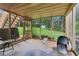 Covered screened in porch with a view of the beautiful lawn and surrounding trees at 3223 Thornecreek Dr, Douglasville, GA 30135