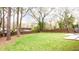 Large fenced backyard has expansive lawn with mature trees and a view of neighboring houses at 2047 Seavey Dr, Decatur, GA 30032