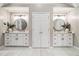 Bathroom with double vanities, modern fixtures, and clean design at 1006 Kingsbridge Vw, Powder Springs, GA 30127