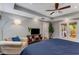 Comfortable main bedroom features trey ceilings, a ceiling fan, and access to the outside deck at 764 Stokeswood Se Ave, Atlanta, GA 30316