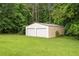 Outbuilding in backyard has two garage doors for easy access and storage on grassy property at 2333 Old Newnan Rd, Carrollton, GA 30116