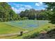 Outdoor basketball court with blue and green surface, surrounded by lush greenery at 219 Deer Park Trl, Canton, GA 30114