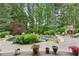 Backyard pool with a stone surround and an outdoor fireplace, surrounded by lush landscaping at 219 Deer Park Trl, Canton, GA 30114