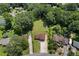 Aerial view showcasing a home with a large, wooded lot and a long private driveway at 3082 Briarleaf Dr, Decatur, GA 30034