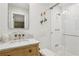 Modern bathroom with sleek subway tile, marble countertops, and a glass-enclosed shower for a spa-like experience at 2233 Clairmont Ne Rd, Atlanta, GA 30329