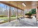 Covered patio with outdoor seating, offering a relaxing view of the backyard and surrounding trees at 5936 Millstone Ln, Stone Mountain, GA 30087