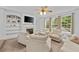 Inviting living room featuring a fireplace with built-in shelving, and large windows offering backyard views at 6057 Glencedar Ln, Atlanta, GA 30349