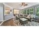 Comfortable living room with hardwood floors, an area rug, modern furniture and a seamless transition to other living areas at 6185 Masters Club Dr, Suwanee, GA 30024