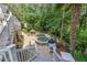 Aerial view showcases a stunning pool, spa, lush landscaping, and wooded backyard at 407 Amber Ln, Woodstock, GA 30189