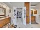 This bathroom features double doors leading to the closet and lots of storage space at 407 Amber Ln, Woodstock, GA 30189
