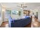 Cozy living room featuring hardwood floors, a comfortable blue sofa, an open floor plan, and recessed lighting at 532 Lemon Ne St, Marietta, GA 30060
