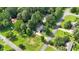 Aerial view showcasing the property, surrounding neighborhood, and mature trees lining the streets at 6918 Heritage Pl, Acworth, GA 30102