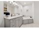 Bright bathroom featuring a soaking tub, grey vanity, and neutral tones at 77 Peachtree Ne Pl # 101, Atlanta, GA 30309