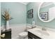 Stylish bathroom with a vanity, decorative mirror, and calming blue walls at 100 Spring Ridge Ct, Roswell, GA 30076