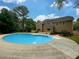 Beautiful backyard pool with with surrounding greenery and spacious patio at 110 Wyngate Way, Fayetteville, GA 30215