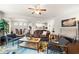 Open-concept living room featuring hardwood floors, neutral walls, modern furnishings, and seamless flow to the kitchen at 3291 Meadow Lily Ct, Buford, GA 30519