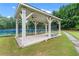 Community pavilion featuring picnic tables and a ceiling fan, with tennis courts in the background at 871 Windsor Creek Dr, Grayson, GA 30017
