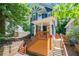 Beautiful two-story home with blue siding, a yellow door and mature trees at 1454 Rome Nw Dr, Atlanta, GA 30314