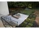 Elevated view of backyard features concrete patio, faux putting green, stone walkway, and landscaped features at 3199 Nw Delmar Ln, Atlanta, GA 30311