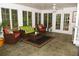 Relaxing sunroom with comfortable wicker seating, large windows, and serene views of the outdoor landscape at 9130 Charlton Pl, Douglasville, GA 30135