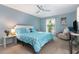 A serene bedroom with blue walls and a decorative 'Keep Calm and Carry On' sign above a cozy armchair at 3251 Abbeywood Dr, Decatur, GA 30034