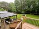 Exterior shot of a gazebo and spacious backyard with a swing set and trampoline at 124 Dockside Downs Dr, Woodstock, GA 30189