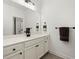 Bathroom has a large mirror, single sink with vanity, and sleek fixtures at 635 Opera Ln, Alpharetta, GA 30009