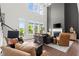 Bright and airy living room boasts soaring ceilings, large windows, and a cozy fireplace at 635 Opera Ln, Alpharetta, GA 30009