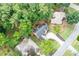 Aerial view showcases a home nestled among mature trees, with a long driveway, and beautiful landscaping at 2192 Nine Oaks Nw Dr, Kennesaw, GA 30152