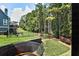 Fenced backyard featuring a trampoline and lush greenery at 1120 Bentwater Dr, Acworth, GA 30101