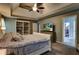 Bedroom with trey ceiling, shelves, television on dresser and a closet or door visible at 1120 Bentwater Dr, Acworth, GA 30101