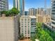 Exterior view of the building with balconies, surrounded by green trees, in the city at 867 Peachtree Ne St # 702, Atlanta, GA 30308