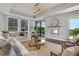 Bright living room featuring floor to ceiling windows, fireplace, and modern sphere light fixture at 867 Peachtree Ne St # 702, Atlanta, GA 30308