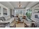 Bright living room featuring a sectional sofa, modern fireplace, and floor-to-ceiling windows at 867 Peachtree Ne St # 702, Atlanta, GA 30308