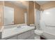 Simple bathroom featuring a vanity, toilet, and shower at 1799 Harmony Rd, Powder Springs, GA 30127