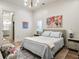 Bright bedroom with neutral walls, stylish chandelier, and colorful artwork at 800 Old Plank Sq, Duluth, GA 30097