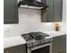Close up of the modern stainless-steel stove and backsplash in this sleek kitchen at 658 Bull Se St, Atlanta, GA 30315
